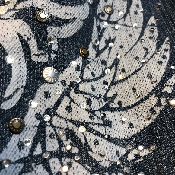 Vintage Rock 47 by Wrangler Denim Jacket Embellished back Animal print cuffs L - Picture 12 of 15